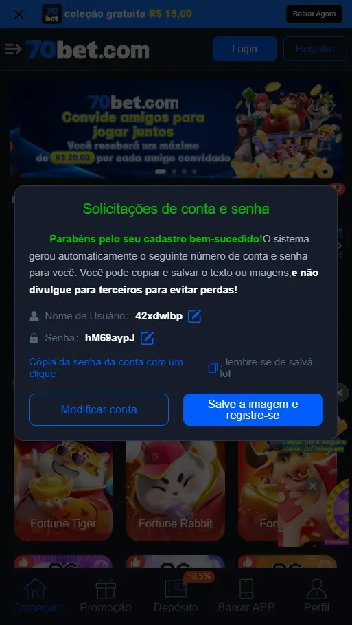 Confirmação de cadastro e dados de login
