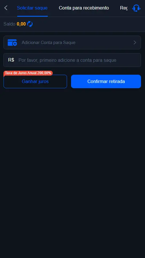 Adicionar conta para saque na 70BET